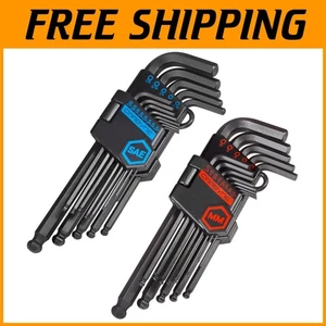 26-Piece Long Arm Hex Key Set, Inch/Metric Sizes - S2 Steel - Picture 1 of 10