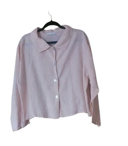 Bryn Walker Boxy Linen Lagenlook Cropped jacket Blouse Pink Sz M - Picture 1 of 6