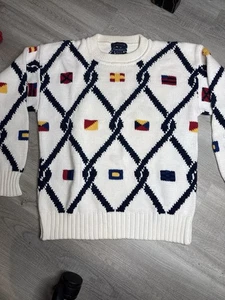 Vintage Gant Hand Intarsien Maritim Schiff Flaggen Pullover Gr. LARGE Neuwertig! - Bild 1 von 9