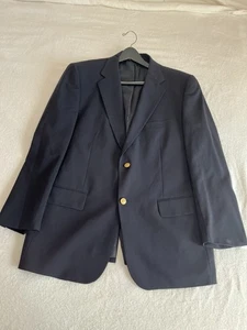 ALAN FLUSSER Sport Coat Classic Navy Blue 100% Virgin Wool Gold Button Size 44R - Picture 1 of 15