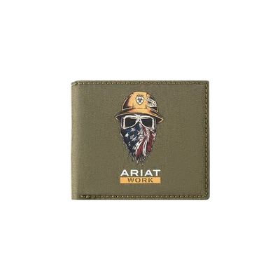 Ariat Men's Bifold Skull Work Accessories Dark Green Wallet A3401619 - Image 1 of 2