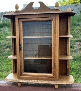 Vintage Wooden CURIO Case Wall Mount/Free Standing Display Cabinet w/Side Shelf - Picture 1 of 9