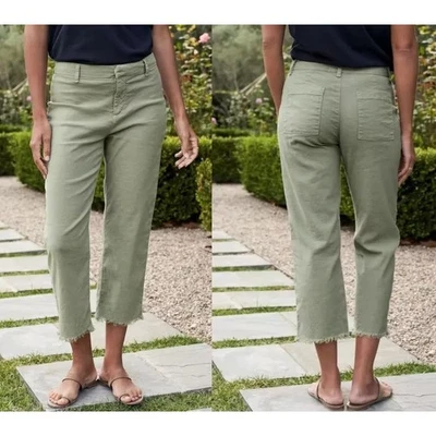 Pantalones Frank Eileen para mujer 10 Kinsale tobillo verde salvia lino mezcla dobladillo crudo Foto 1 de 4