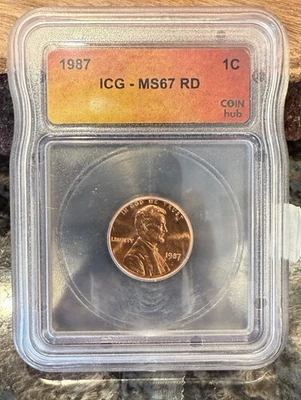 1987 Lincoln Memorial 1 Cent - ICG MS 67RD! - Custom COIN hub Label! - Image 1 of 4
