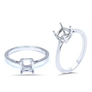 Minimalist Solitaire Ring Semi-Mount Cushion Shape 5mm In 14K White Gold (53884) - Picture 1 of 5