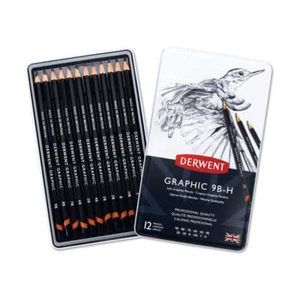 Derwent 9B H Graphic Sketch Soft Graphite Lead Pencil 12pk Professional Quality - Picture 1 of 1