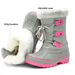 Kid Boys Girls Snow Boots Fur-Lined Ankle Waterproof Winter Ski Boot - Picture 1 of 17