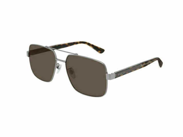 Gucci GG0529S 60/145mm Unisex Aviator Sunglasses with Ruthenium and Havana Frame and Brown Non-Polarized Lenses