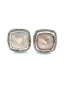 David Yurman Diamant & Rosenquarz Sterlingsilber Ohrstecker/Clip Ohrringe - Bild 1 von 8