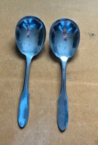 Lot 2 Georg Jensen MITRA SERVING SPOONS set Stainless Flatware Denmark glossy - Picture 1 of 4