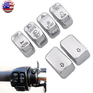 6PCS Chrome Switch Button Housing Cover Caps For Harley Softail Dyna Wide Glide - Picture 1 of 18