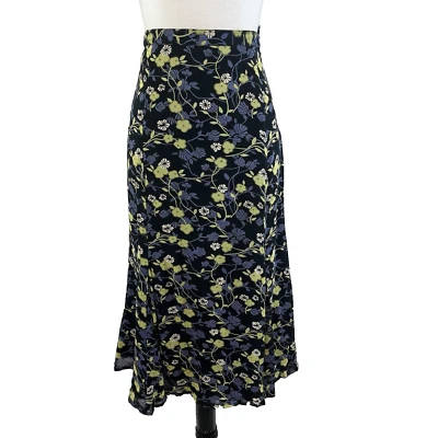 Falda Colección JM Talla 10 Pequeña Negra Púrpura Verde Floral Midi Línea A Modesta Foto 1 de 4