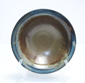 Blue & Brown Art Pottery Bowl Earthen Salted Glaze 7" Diameter Serving or Decor - Picture 1 of 6