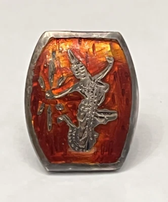 Antique Vintage DANCER on Enamel & Sterling Silver from SIAM Button (A-H13) - Image 1 of 4