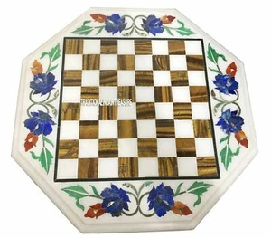 12" White Marble Coffee Chess Play Table Mosaic Inlay Marquetry Furniture Decor - Picture 1 of 4