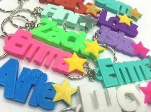PERSONALISED KEYRINGS WITH STARS - BAG TAGS, SCHOOL BAGS, CAR KEYS, PARTY BAG - Picture 1 of 13