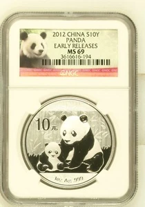 2012 CHINA, PEOPLE'S REPUBLIC Silver 10 YUAN NGC MS-69 PANDA EARLY RELEASES - Picture 1 of 2