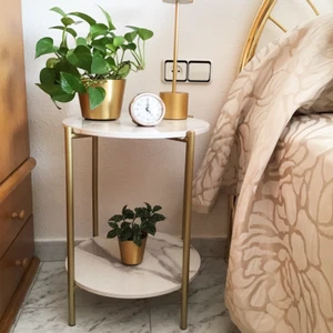 Beistelltisch Marmor Rund Sofatisch Weiß Gold Metallbeine Wohnzimmertisch Modern - Bild 1 von 14