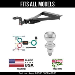 For 07-08 Honda Fit Trailer Hitch 4 Pin Wiring 2" Ball Fits All Curt 1.5K 1.25" - Picture 1 of 20