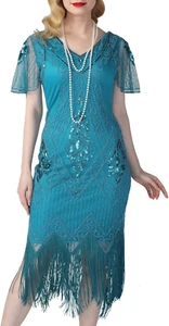 Women'S Flapper Dresses 1920S Sequins Art Deco Gatsby Cocktail Dress with Sleeve - Picture 1 of 12