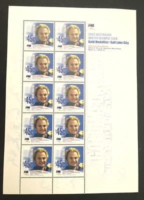 AUSTRALIA 2002 STEVEN BRADBURY JUEGOS OLÍMPICOS DE INVIERNO MEDALLA DE ORO Minishoja MNH Foto 1 de 3