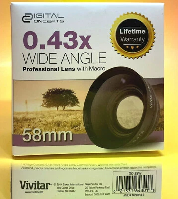 DC/ VIVITAR 0.43x WIDE ANGLE LENS 58mm MACRO CLOSE UP LENS / 0.45X - Image 1 of 4