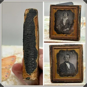 Antiguo Daguerrotipo Hombre y Mujer Único Estuche en Forma de Libro Doble Cara - Imagen 1 de 10