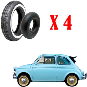 4 PNEUMATICI + 4CAMERE 125 R12 FIAT 500 TUBELESS 125r12 FASCIA BIANCA VEE RUBBER - Imagen 1 de 3