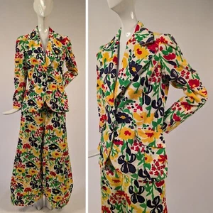 FLOWER POWER VINTAGE 1970’S FLORAL CORDUROY BELL BOTTOM SUIT BY BOBBIE BROOKS - Picture 1 of 10