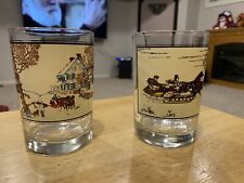 Currier Ives Two Vintage Glass Tumblers American Homestead Winter & Sleigh Race