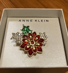 $28 Anne Klein two inch gold tone poinsettia  Christmas bar  Inc701 - Picture 1 of 3