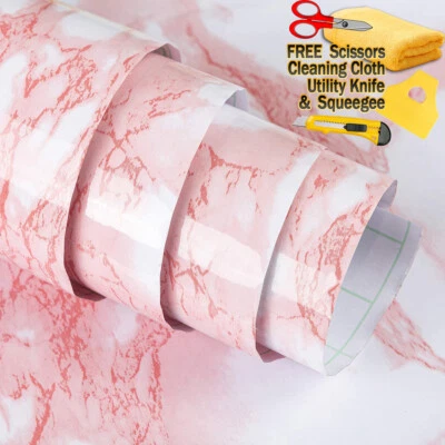 4ft x 30ft Gloss Pink Marble Granite Stone Wallpaper Vinyl Film Home 48" x 360" Foto 1 de 4