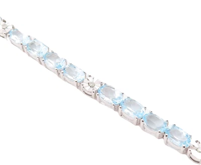 Pulsera vintage de plata de ley 925 minimalista corte ovalado topacio azul BT10860 Foto 1 de 4