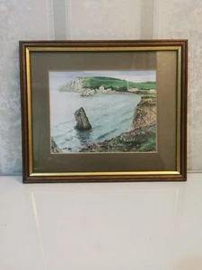 Nicola Gibbs Framed British Picture of Freshwater Bay, Isle of Wight, Signed - Picture 1 of 24
