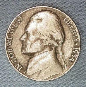1954-P Jefferson 5c F Details Toned - Picture 1 of 2