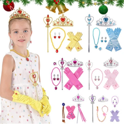 ELEBABY Elsa Belle Dress Up Accessories Set Princess Crown Wand Gloves Necklace Earrings