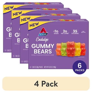(4 pack) Atkins Endulge Gummy Bears, Low Sugar, Keto Candy, 6 Count - Picture 1 of 12