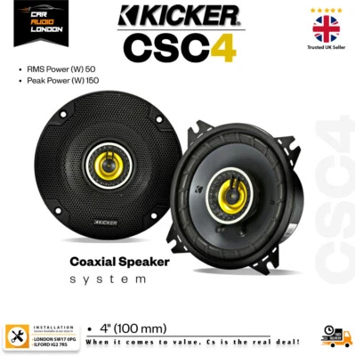 Kicker CSC4 CS Series 4" 2-Way Car Coaxial Speakers, 4-Ohm – 50W RMS, 150W Peak - Изображение 1 из 4