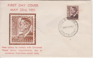 Stamp Australia 2&1/2d brown KGV1 1951 Arthur Bergen cachet FDC, OODNA WIRRA - Picture 1 of 1