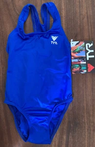 TYR Girl's Kids Size 5 Royal Blue One Piece T-Back Swim Suit Made in Canada New - Picture 1 of 8