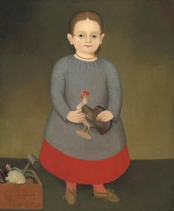 Folk Art : "Girl with Toy Rooster" (c.1840) — Giclee Fine Art Print - Picture 1 of 7