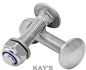 M10 CARRIAGE BOLTS NYLOC NUTS WASHERS CUP SQUARE COACH SCREWS ZINC PLATED STEEL - Picture 1 of 6
