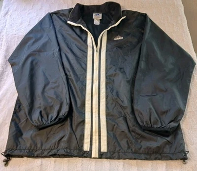 Chaqueta cortavientos vintage Adidas para hombre 2XL cremallera completa nailon años 90 3 rayas Foto 1 de 4