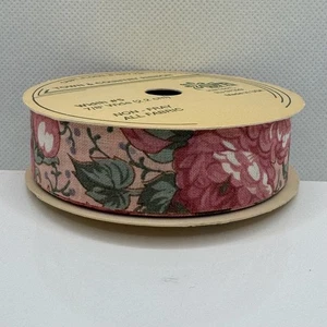 Vintage WFR Ribbon Floral, Pink, 7/8” wd, 4 Yards, Craft, Country Garden Party - Picture 1 of 9