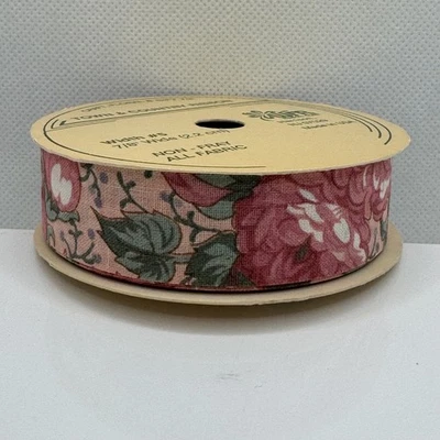 Vintage WFR Ribbon Floral, Pink, 7/8” wd, 4 Yards, Craft, Country Garden Party - Image 1 of 4
