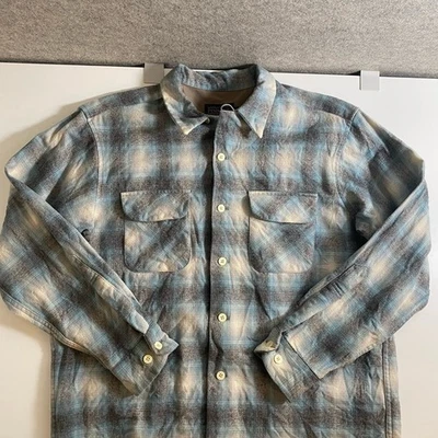 Pendleton Board Shirt Vtg Mens 100% Wool Loop Collar Flap Pocket Blue Plaid - Image 1 of 4