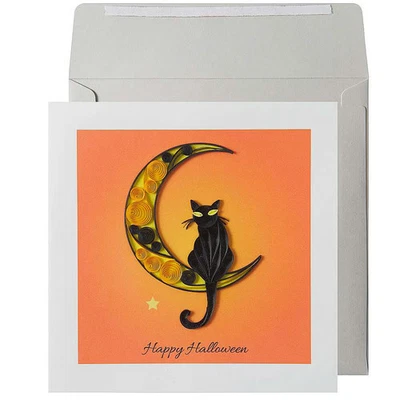 NIQUEA.D,  Black Cat on Moon Quilling Halloween Card - Image 1 of 3