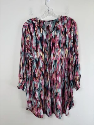 Túnica Colección JM 2x Dorado Detalles Metálicos Cremallera Cuello en V Azul/Rosa Geométrico Foto 1 de 4