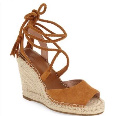 Joie Phyllis Lace Up Suede Espadrille Size US 7 EUR 38 Wedge Sandal Whiskey - Image 1 of 4