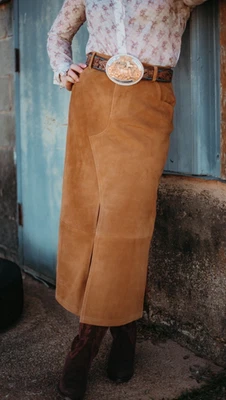 NEW Double D Ranch You're a Sunflower Sheep Suede Skirt Pecan Size 4 NWT — 第 1/4 张图片